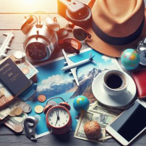 Inspirational smart travel hacks: map and essentials.